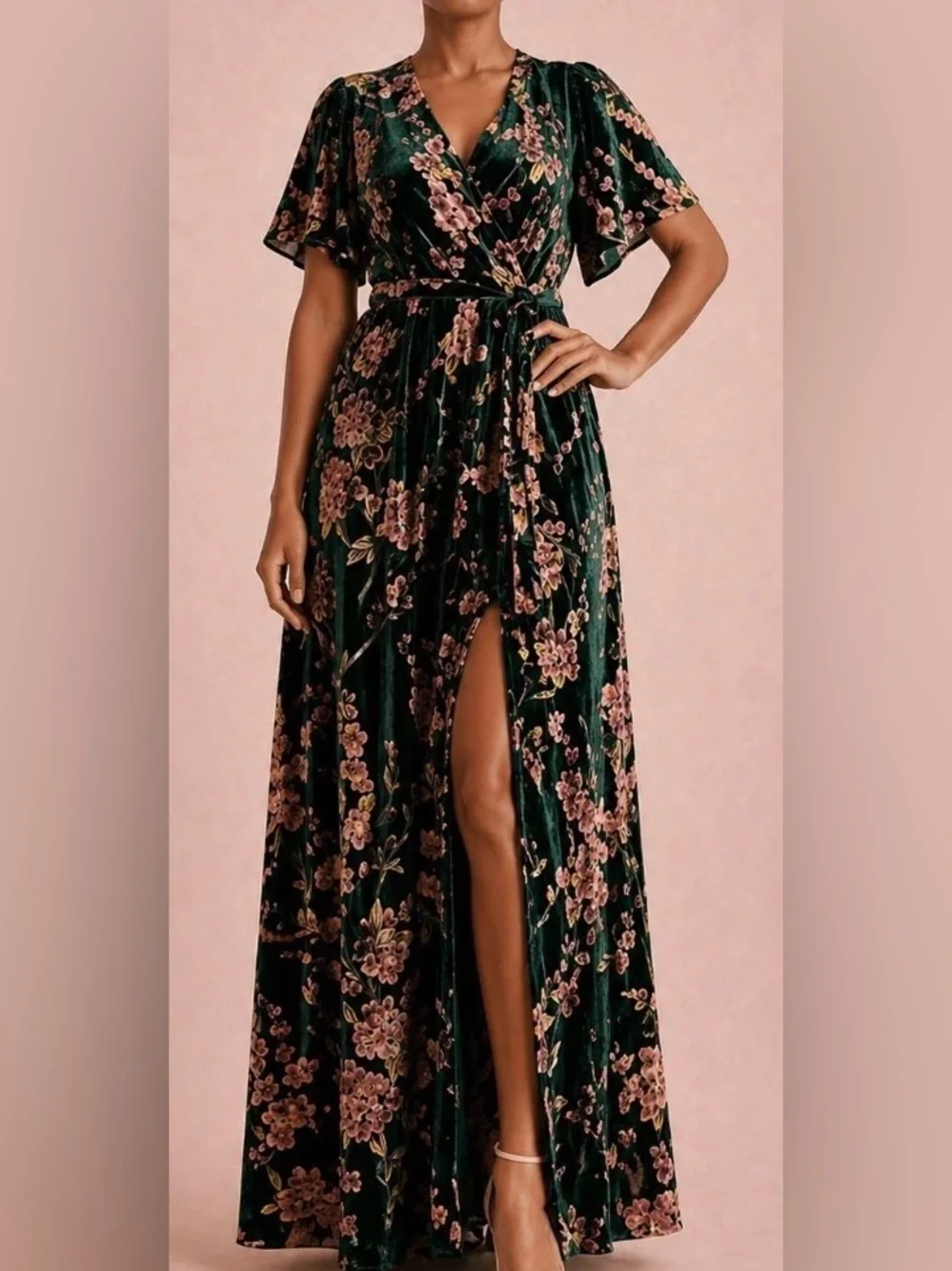 Baltic Born Uma boho inspired green floral belted maxi dress. Large - Picture 2 of 11